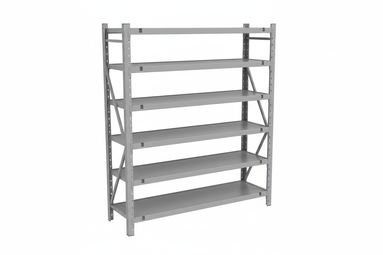 Industrial Clip Shelving — Single Bay Starter Unit, front 3/4 studio view on white background
