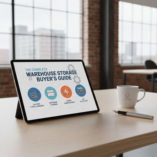 Digital buyer's guide for warehouse storage systems on tablet