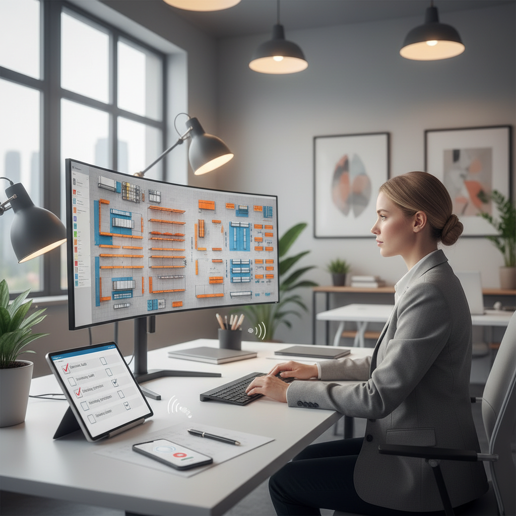 Professional storage consultant reviewing warehouse floor plan