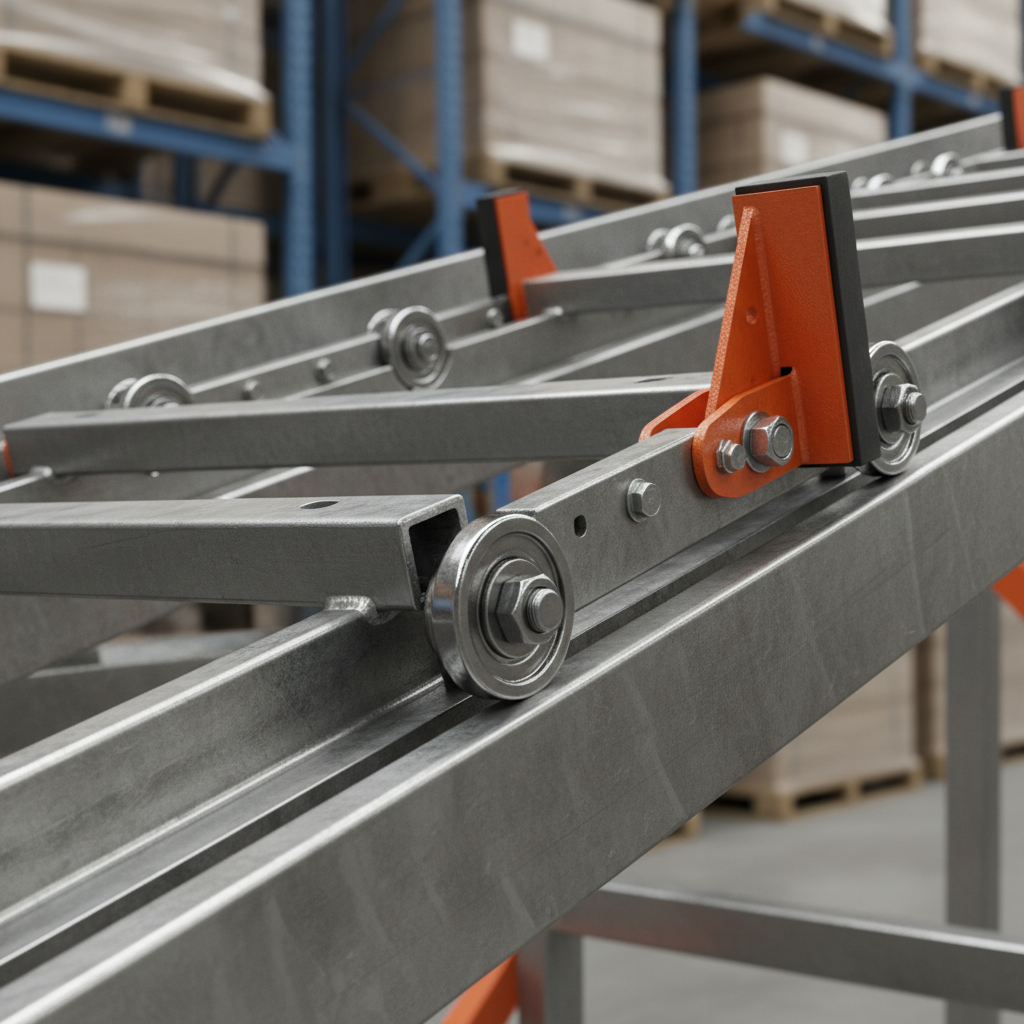 Close-up of nesting push-back cart assembly on inclined rail