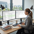 Procurement specialist comparing vendor quotes on dual monitors